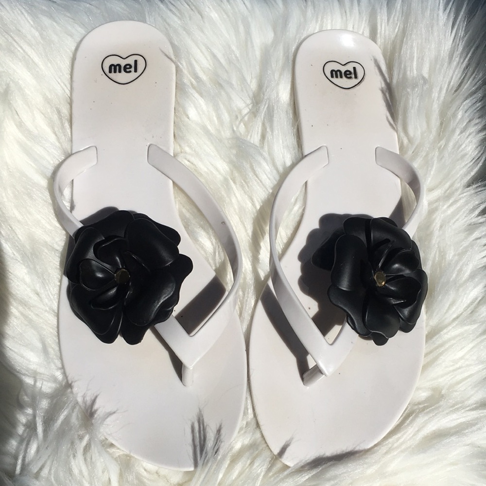 Mel by Melissa White with Black Flower Sandals